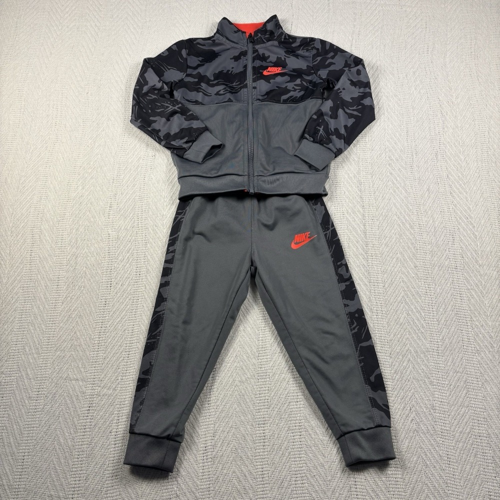 Boys 3T Nike Club Camo Tricot Set Gray Black Activewear Jacket Pants 2-Pc